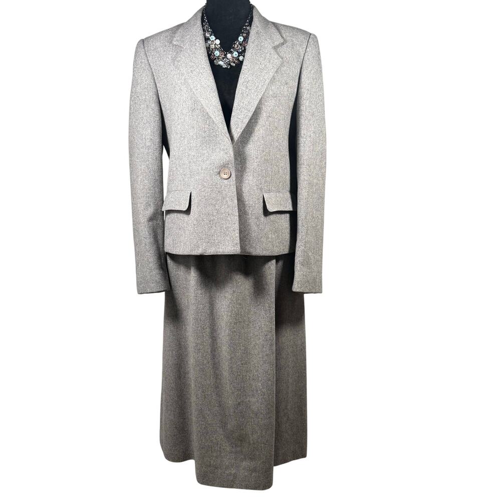 Vintage 80s Evan-Picone Wool Gray Skirt Suit Set USA Made Women's 14